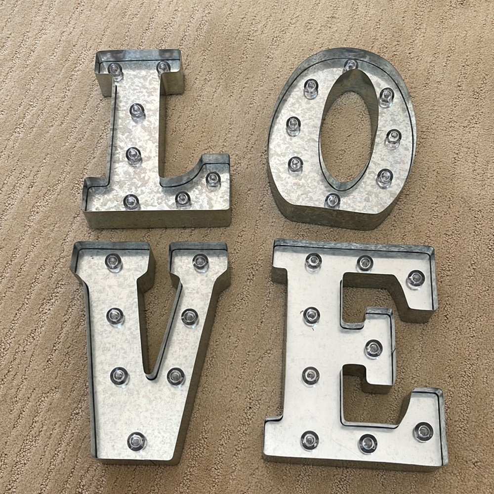 LOVE metal letters. Battery Powered
